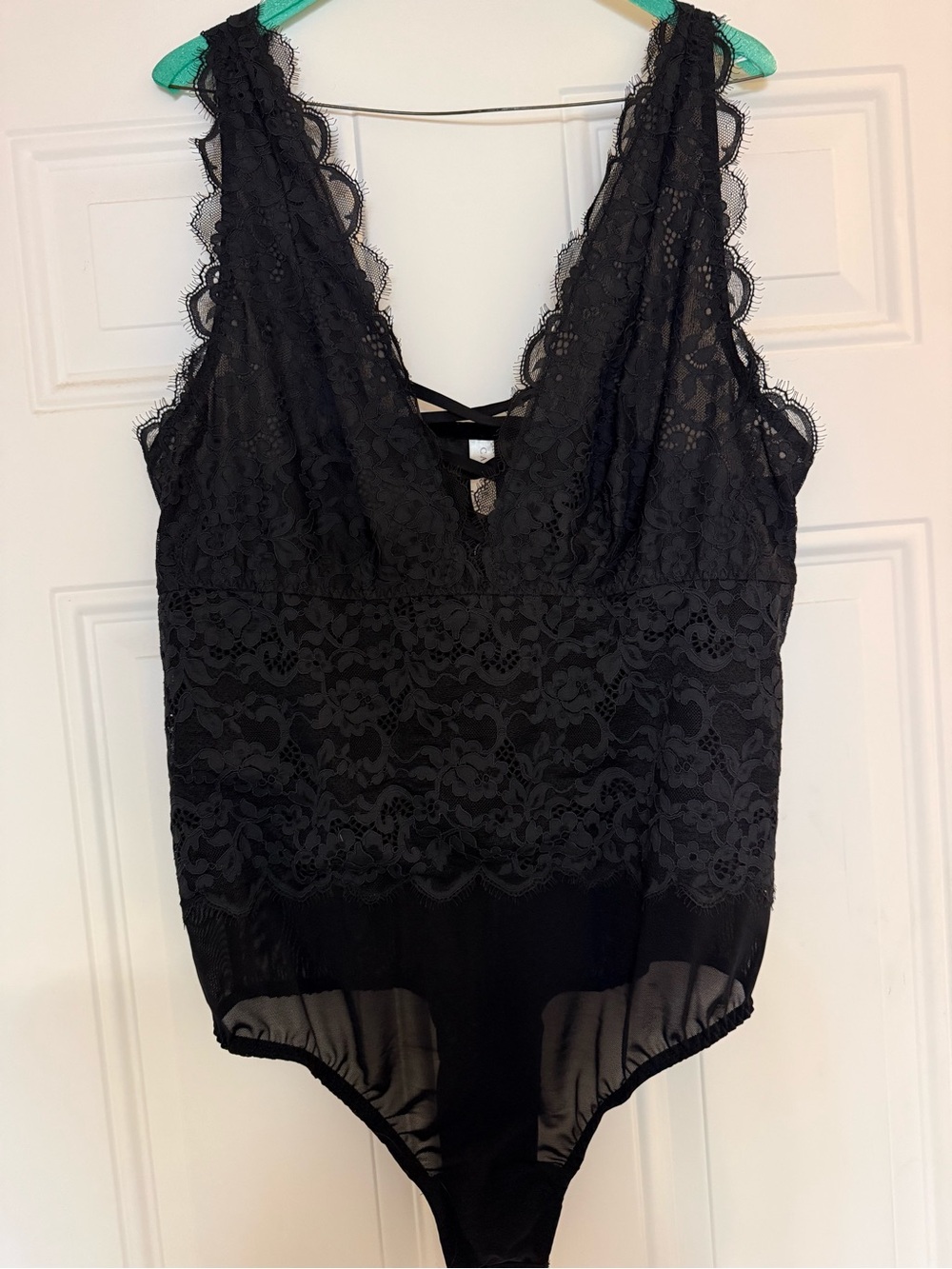 NWT Cacique black lace & mesh teddy style adjustable strap bodysuit size 18/20.
